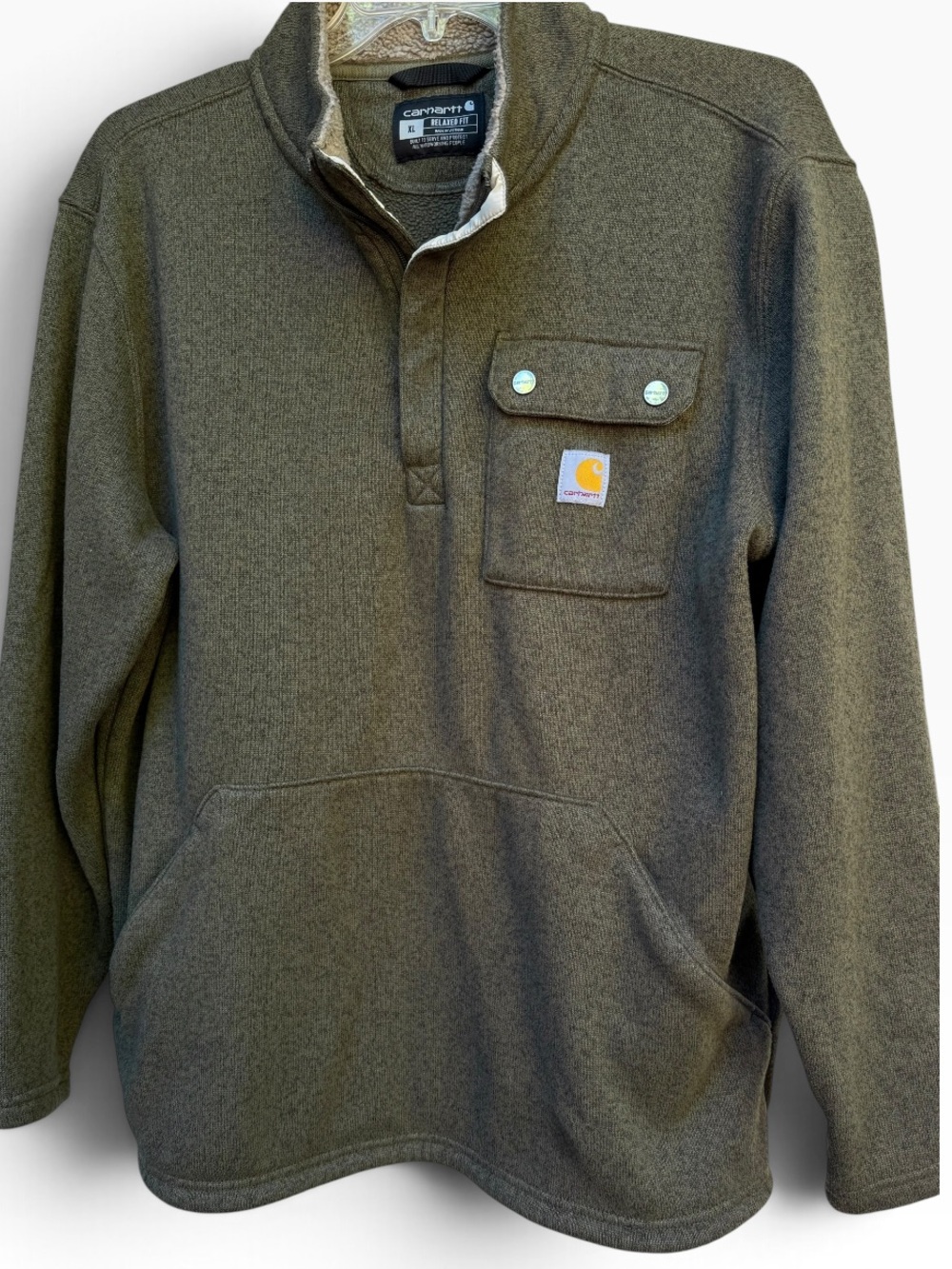 Carhartt Men's Relaxed Fit Fleece Quarter Snap Pullover Sweater Green Size XL